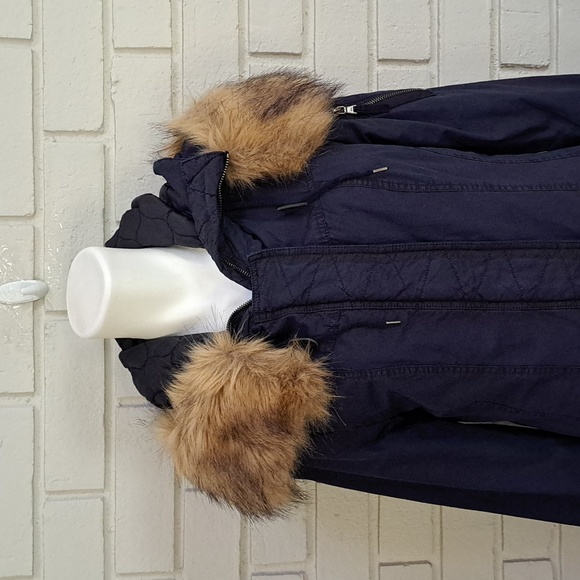 Bass Dark Blue/Black Trim Quilted Fuzzy Hood Coat. Size Small NWT - Picture 2 of 16